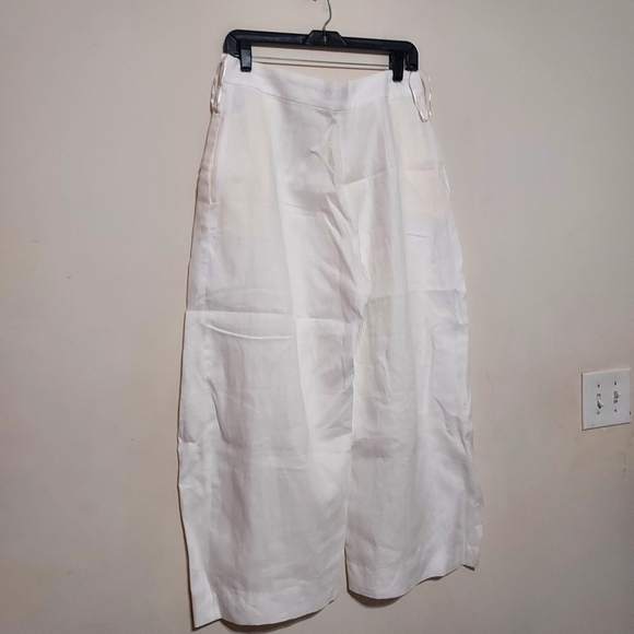 Zara Zw Collec 100% Linen High-rise Wide Leg Pleated Volume Cropped Pants - Picture 8 of 11